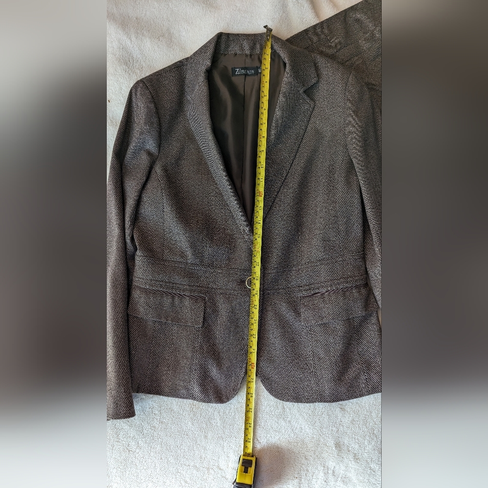 Chocolate brown tweed skirt suit jacket sz 8 skirt sz 12 - Picture 2 of 16
